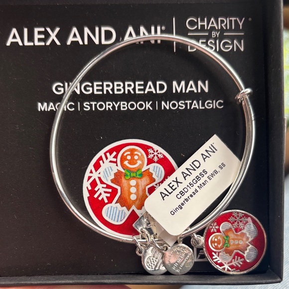 Alex and Ani Silver Bangle with Gingerbread Charm - Picture 1 of 5